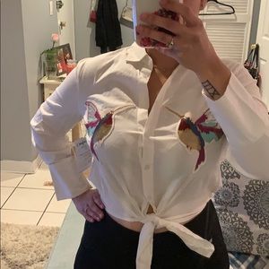 *Sample* hummingbird appliqué tied blouse